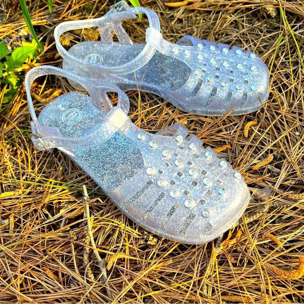 WONDER NATION•GIRLS GLITTER JELLY SANDALS WITH DIAMOND STONES•SIZE 2